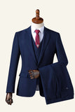 Traje de hombre de solapa con muescas azul marino de 3 piezas