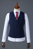 Traje de hombre de solapa con muescas azul marino de 3 piezas