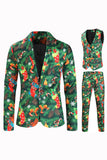 Trajes de hombre navideños con solapa con muescas de 3 piezas impresas en verde