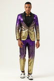 Hombres 2 piezas Ombre Selentejuelas púrpura Slim Fit notched Lapel Prom Suits