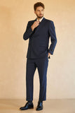 Azul oscuro Doble pecho Pinstripe 3 piezas Trajes de boda para hombres