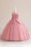 Vestido de niña en tul rubor con lazo de abalorios