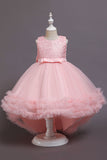 Vestido Alto Bajo Vestido Cuello Joya Niña Blanco con Lazo