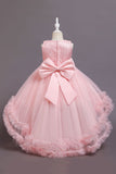 Vestido Alto Bajo Vestido Cuello Joya Niña Blanco con Lazo
