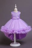 Vestido Alto Bajo Vestido Cuello Joya Niña Blanco con Lazo
