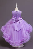 Vestido Alto Bajo Vestido Cuello Joya Niña Blanco con Lazo