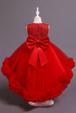Vestido Alto Bajo Vestido Cuello Joya Niña Blanco con Lazo