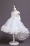 Vestido Alto Bajo Vestido Cuello Joya Niña Blanco con Lazo