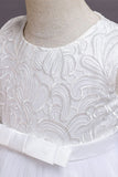 Vestido Alto Bajo Vestido Cuello Joya Niña Blanco con Lazo