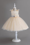 Vestido de fiesta de niña blanco de tul y lentejuelas con lazo