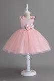 Vestido de fiesta de niña blanco de tul y lentejuelas con lazo