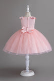 Vestido de fiesta de niña blanco de tul y lentejuelas con lazo