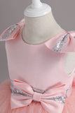 Vestido de fiesta de niña blanco de tul y lentejuelas con lazo