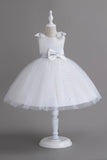 Vestido de fiesta de niña blanco de tul y lentejuelas con lazo