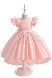 Vestido blanco de flor alta-baja con lazo