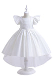 Vestido blanco de flor alta-baja con lazo