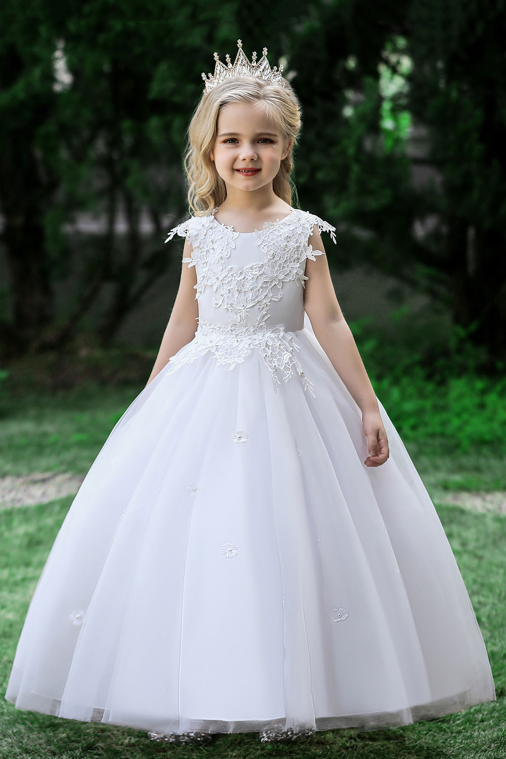 ZAPAKA Mujer Boda Flower Girl Vestido con lazo blanco Una linea Tulle Girl Party Dress ZAPAKAMX