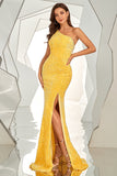 Un vestido de lentejuelas de lentejuelas de hombro vestido de fiesta larga