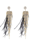 Pendientes largos de diamantes de imitación de plumas de borla