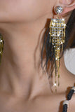 Pendientes largos de diamantes de imitación de plumas de borla