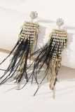 Pendientes largos de diamantes de imitación de plumas de borla