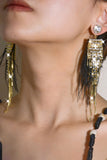 Pendientes largos de diamantes de imitación de plumas de borla
