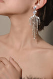 Pendientes de diamantes de imitación de borla de zircón de plata