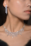 Silver Rhinestone Drop Bridal Earrings Collar Set