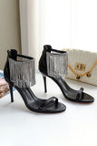Tacones altos gruesos de diamantes de imitación negros