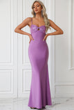 Vestido de fiesta púrpura de tirantes de espagueti de sirena
