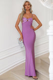 Vestido de fiesta púrpura de tirantes de espagueti de sirena