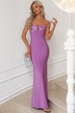 Vestido de fiesta púrpura de tirantes de espagueti de sirena