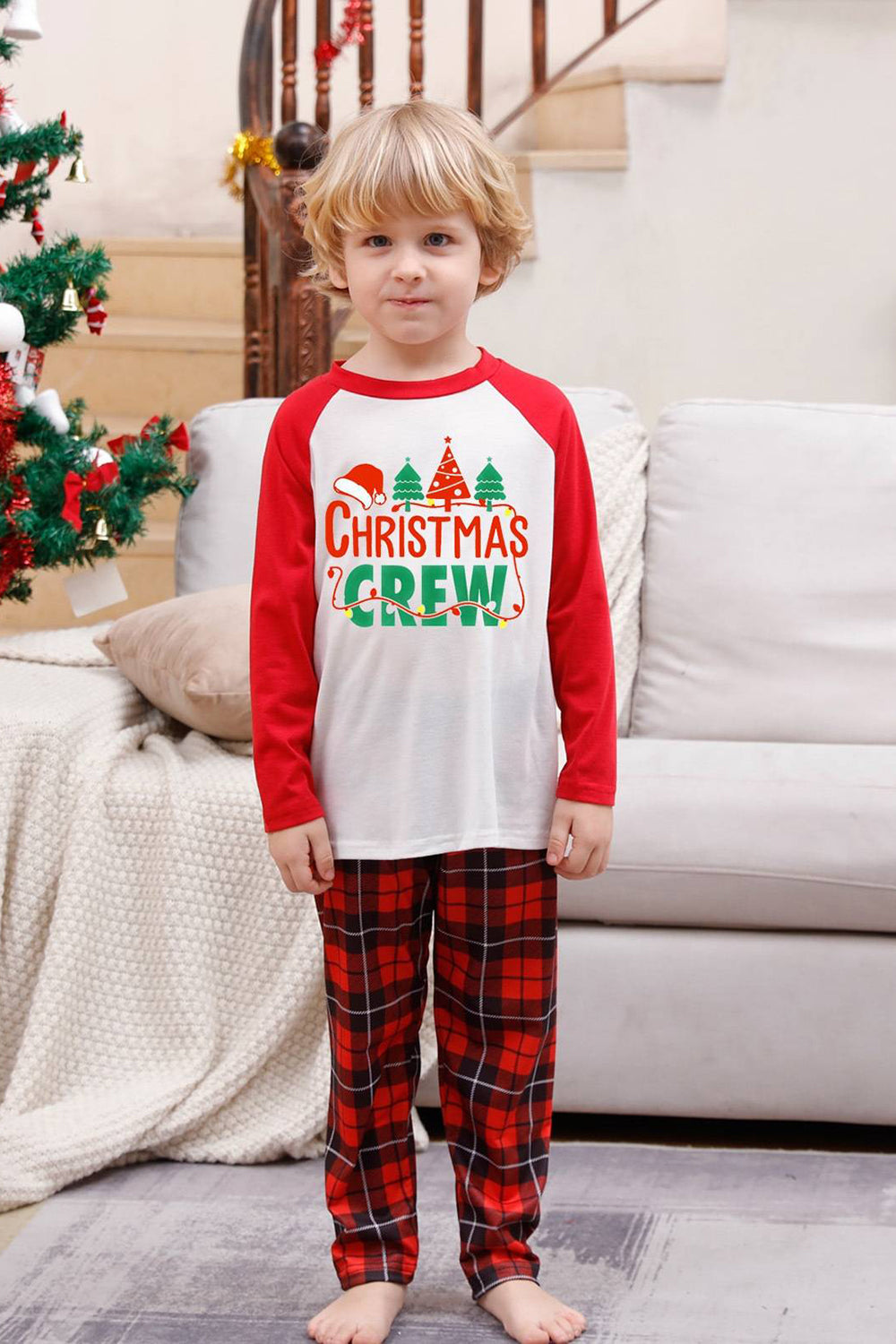 Conjuntos de pijamas de feliz Navidad a cuadros rojos de la familia