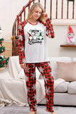 Pijama navideño familiar a juego a cuadros rojos con copo de nieve