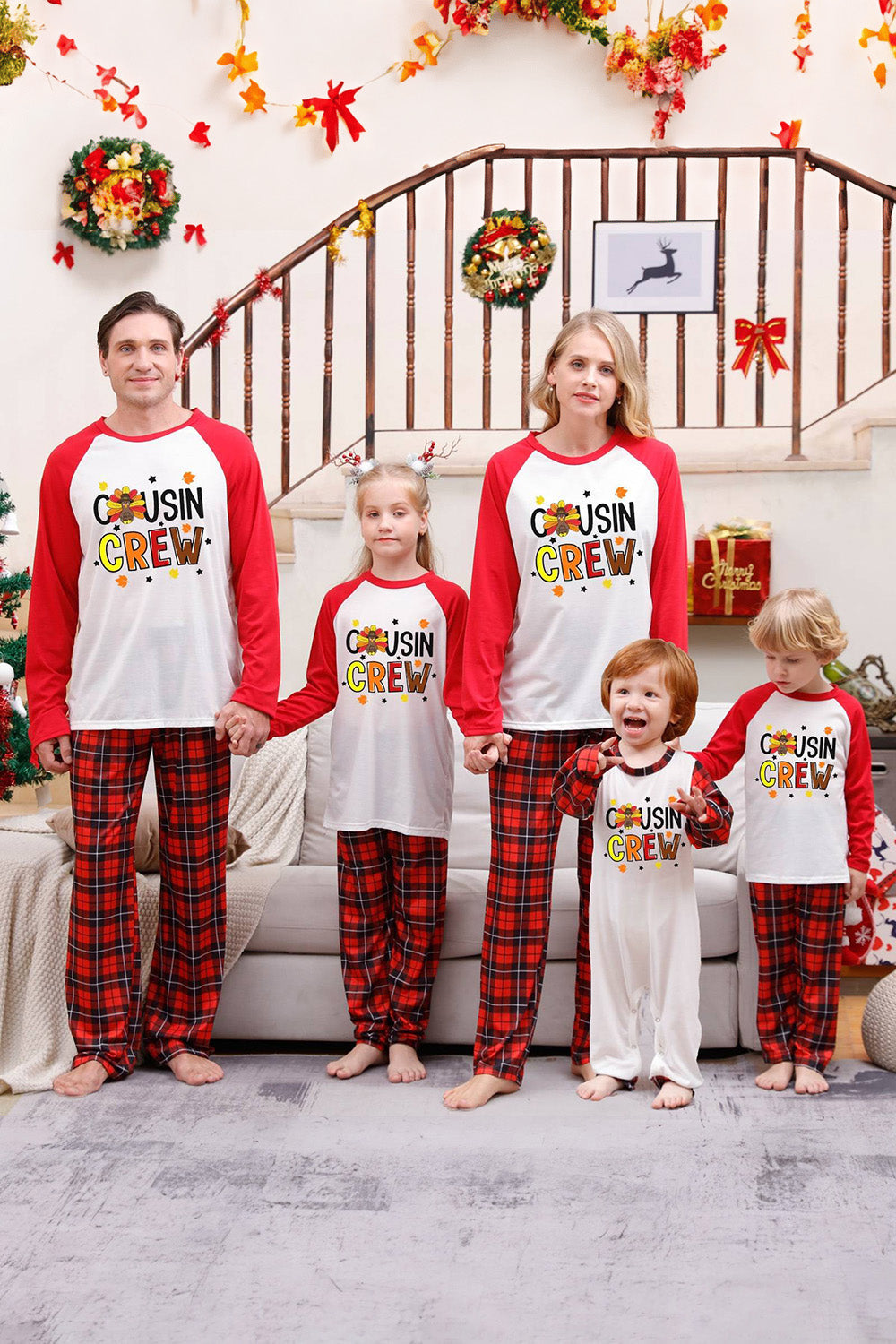 Estampado Rojo Navidad Familia A Juego Ropa De Pijama Conjuntos De Pijama Con Cuadros