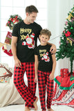 Pijama navideño familiar a cuadros negros y rojos con mangas cortas