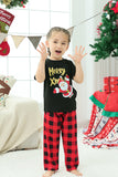 Pijama navideño familiar a cuadros negros y rojos con mangas cortas