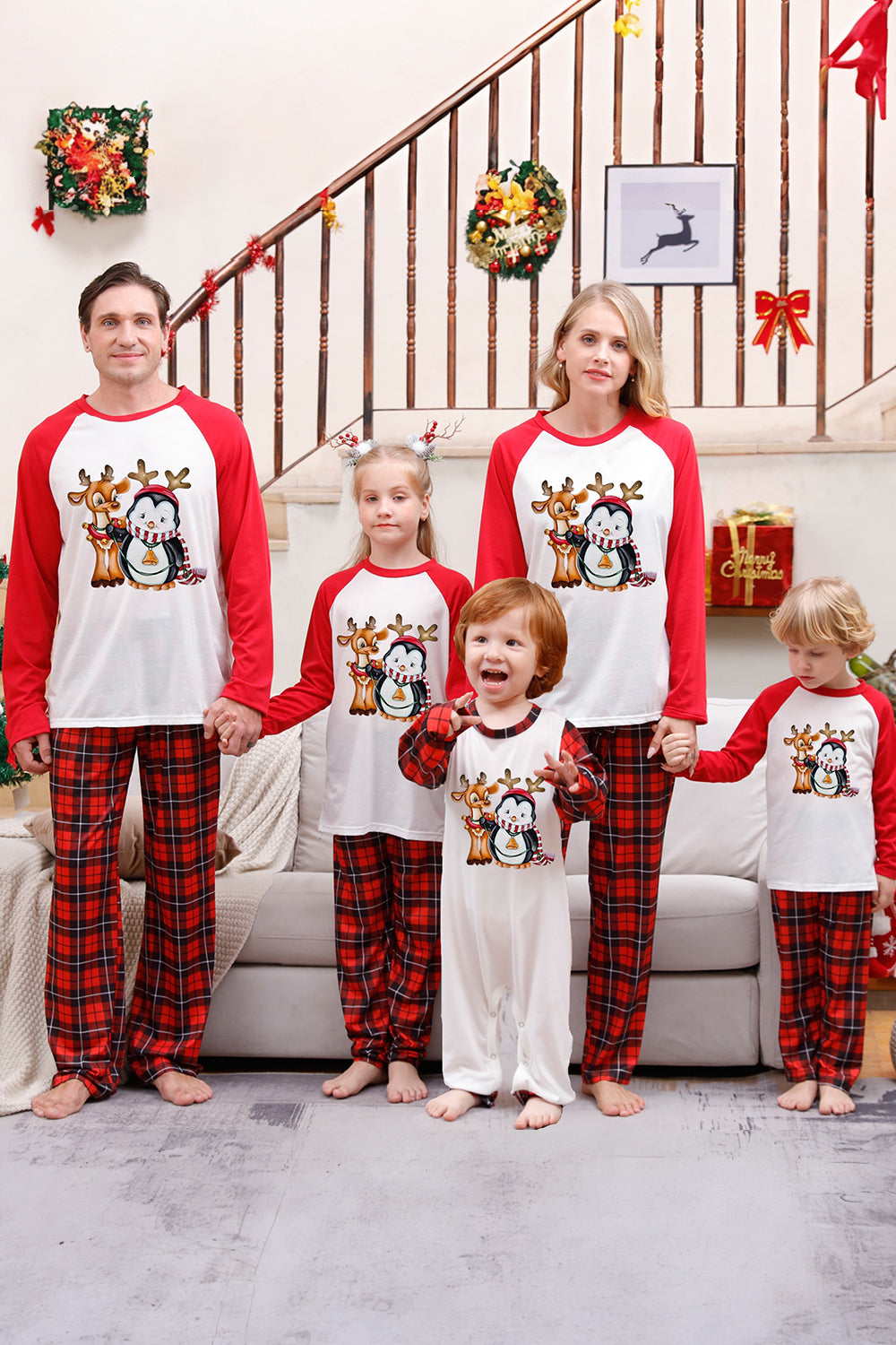 Pijama a cuadros rojos navideños familiares a juego
