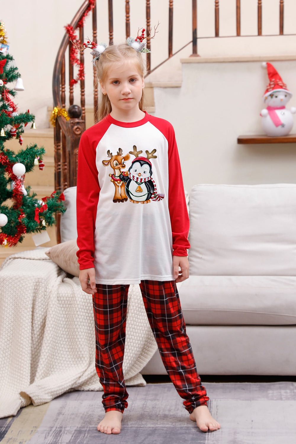 Pijama a cuadros rojos navideños familiares a juego