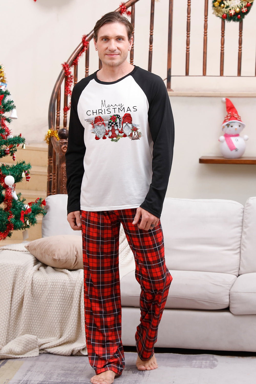 Pijama navideño familiar a cuadros de manga larga