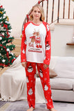 Pijama familiar a juego navideño rojo con estampado de muñeco de nieve