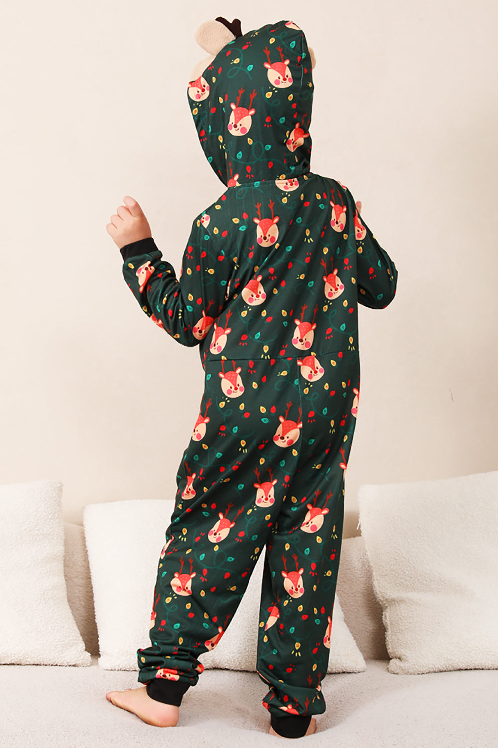 Pijama de una pieza de Navidad familiar estampado verde oscuro