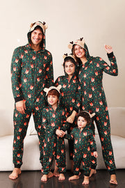 Pijama de una pieza de Navidad familiar estampado verde oscuro