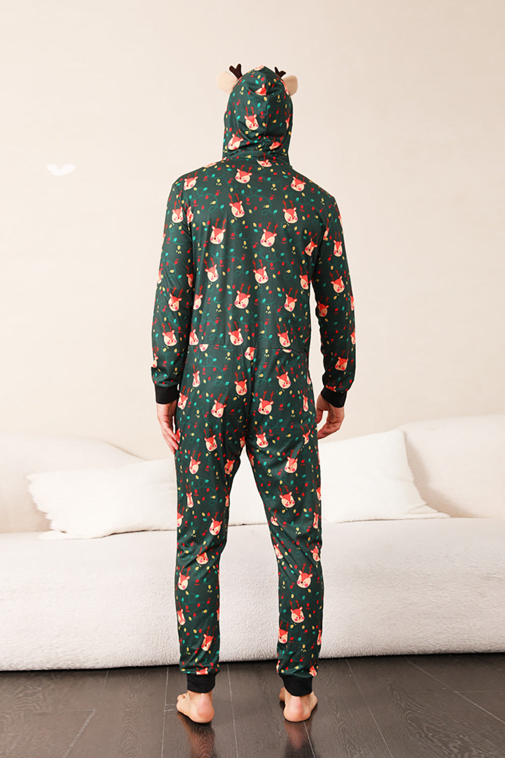 Pijama de una pieza de Navidad familiar estampado verde oscuro