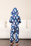 Pijama de una pieza de una pieza de Navidad a juego con estampado de muñeco de nieve azul