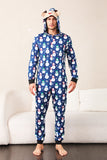 Pijama de una pieza de una pieza de Navidad a juego con estampado de muñeco de nieve azul