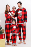 Juego de pijamas con estampado de oso de cuadrícula roja de la familia navideña