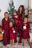 Juego de pijama de 2 piezas a juego de la familia de la familia a cuadros rojos