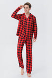 Juego de pijama de 2 piezas a juego de la familia de la familia a cuadros rojos