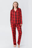 Juego de pijama de 2 piezas a juego de la familia de la familia a cuadros rojos